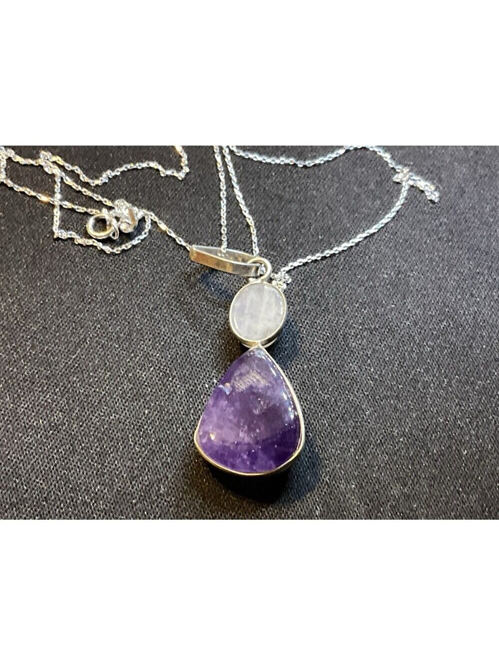 925 Sterling Silver Amethyst And Quartz With Dainty 16in Chain Necklace
